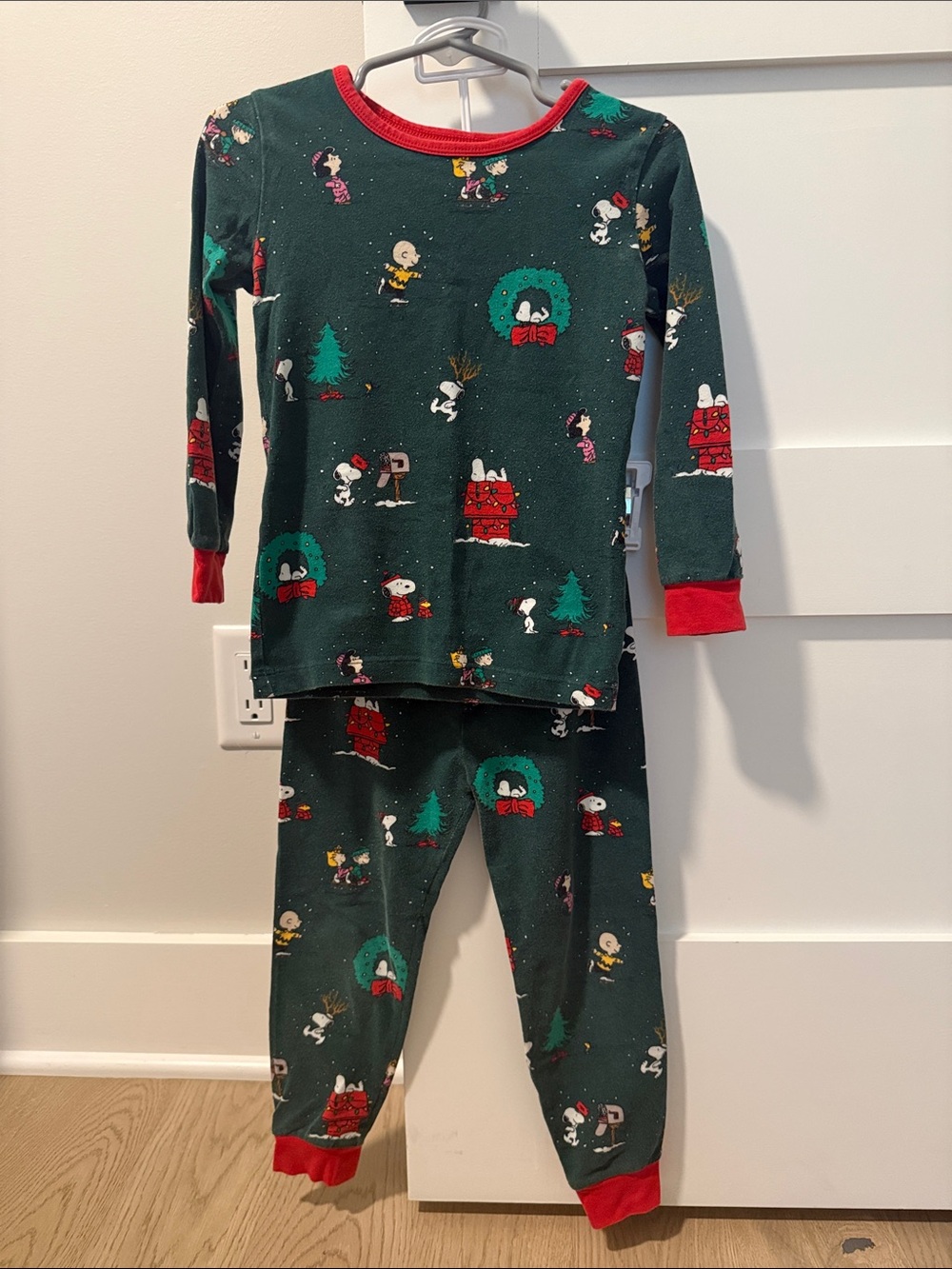 BedHead Dark Green Holiday Cartoon Pajama Set with Red Trim